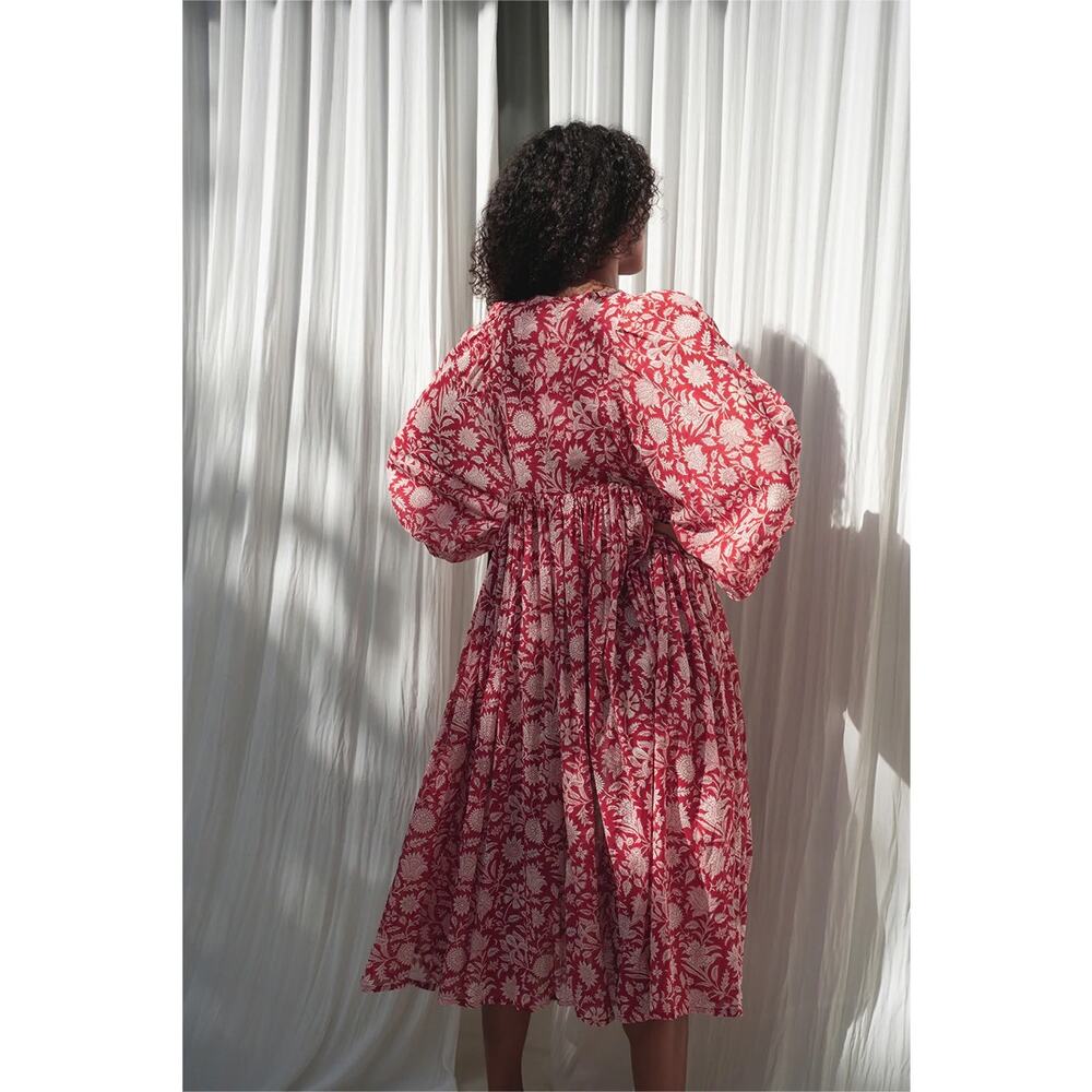 DAUGHTERS OF INDIA NWT Kyra Midi Dress Saffron Red Sz XL Block Print 100% Cotton - Picture 10 of 14